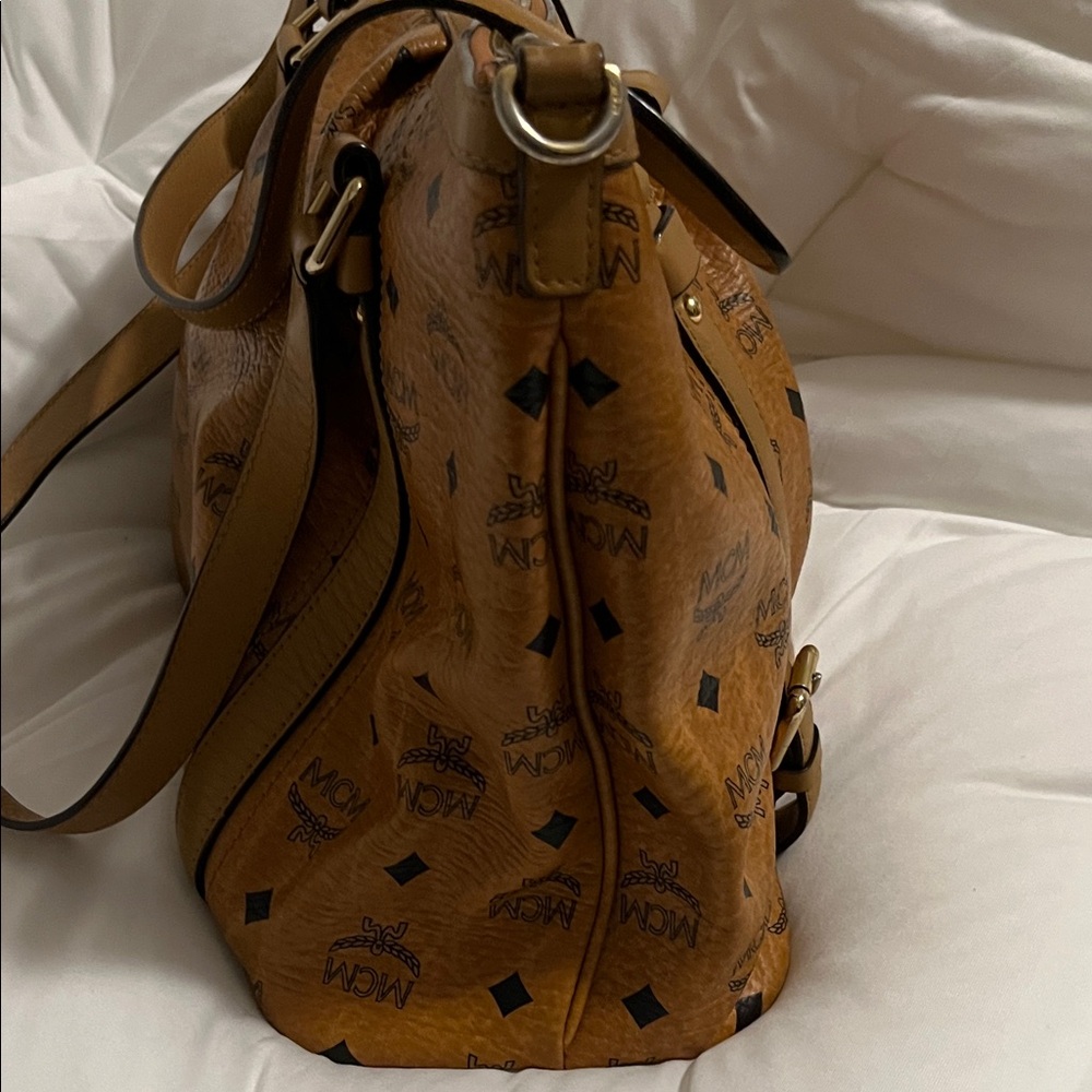 MCM Cognac Visetos Monogram Tote with Gold Plaque - Picture 9 of 16